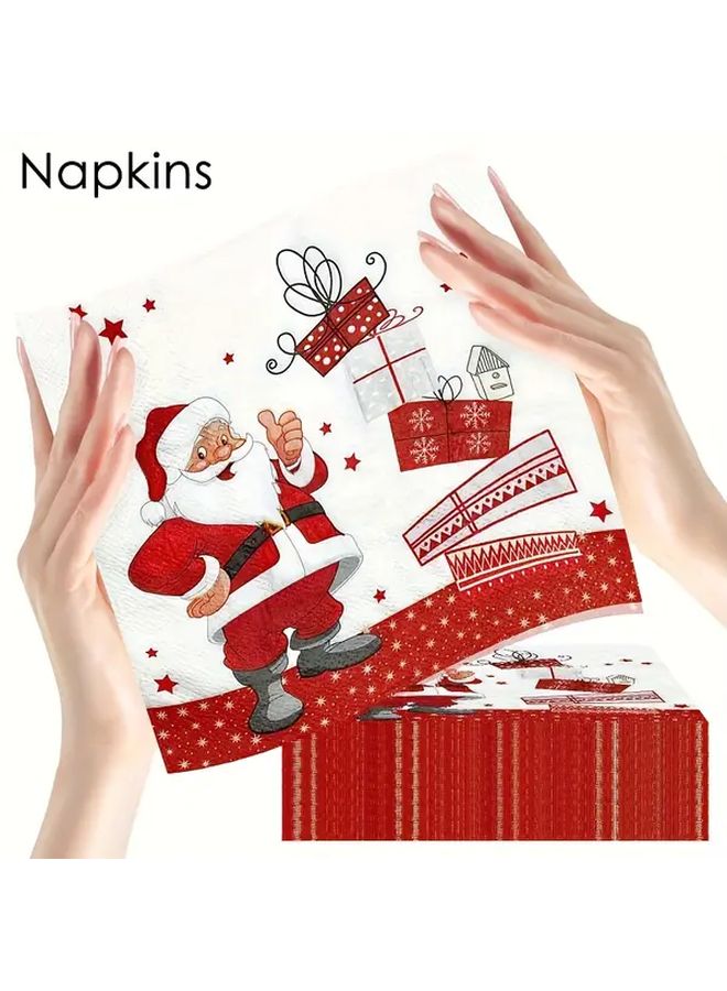 مناديل حفلة عيد الميلاد الثقيلة 100 ورقة تصميم هدايا سانتا كلوز أحمر أبيض ديكورات طاولة العطلات - Image 4